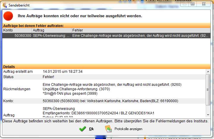 Ein Screenshot des Problems