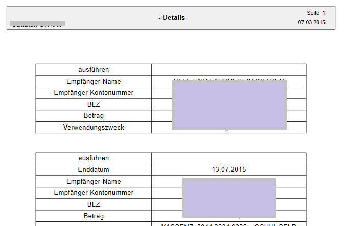 leere Zeile &quot;ausführen&quot; beim Detaildruck der Daueraufträge