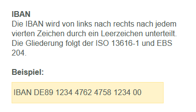 Schreibweise IBAN nach DIN 5008
