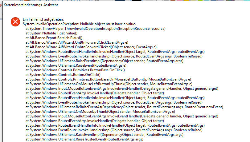 Screenshot Export Stacktrace