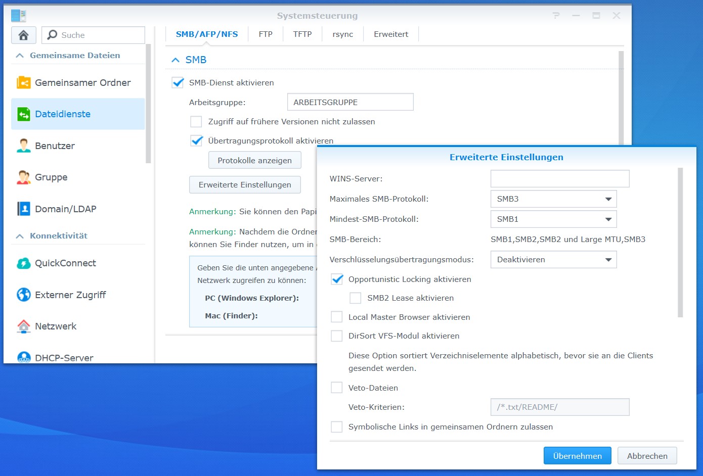 Synology NAS Einstellungen