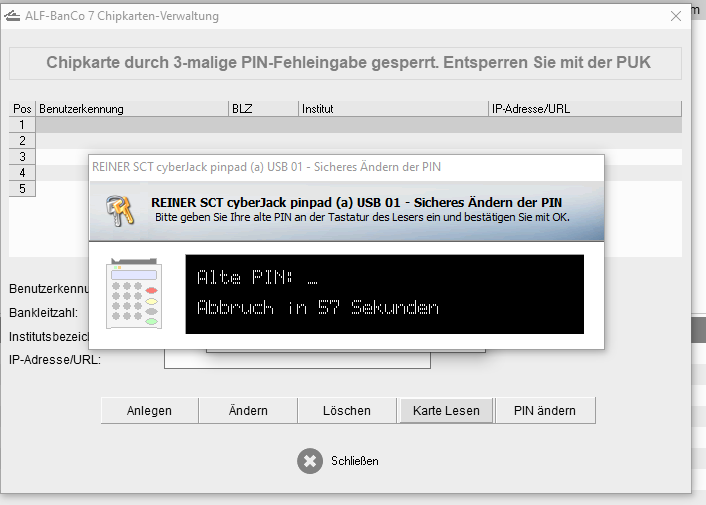 Eingabe Alte PIN: